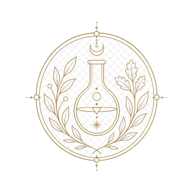 Alchemie- und Spagyrik-Symbol mit Labor-Kolben